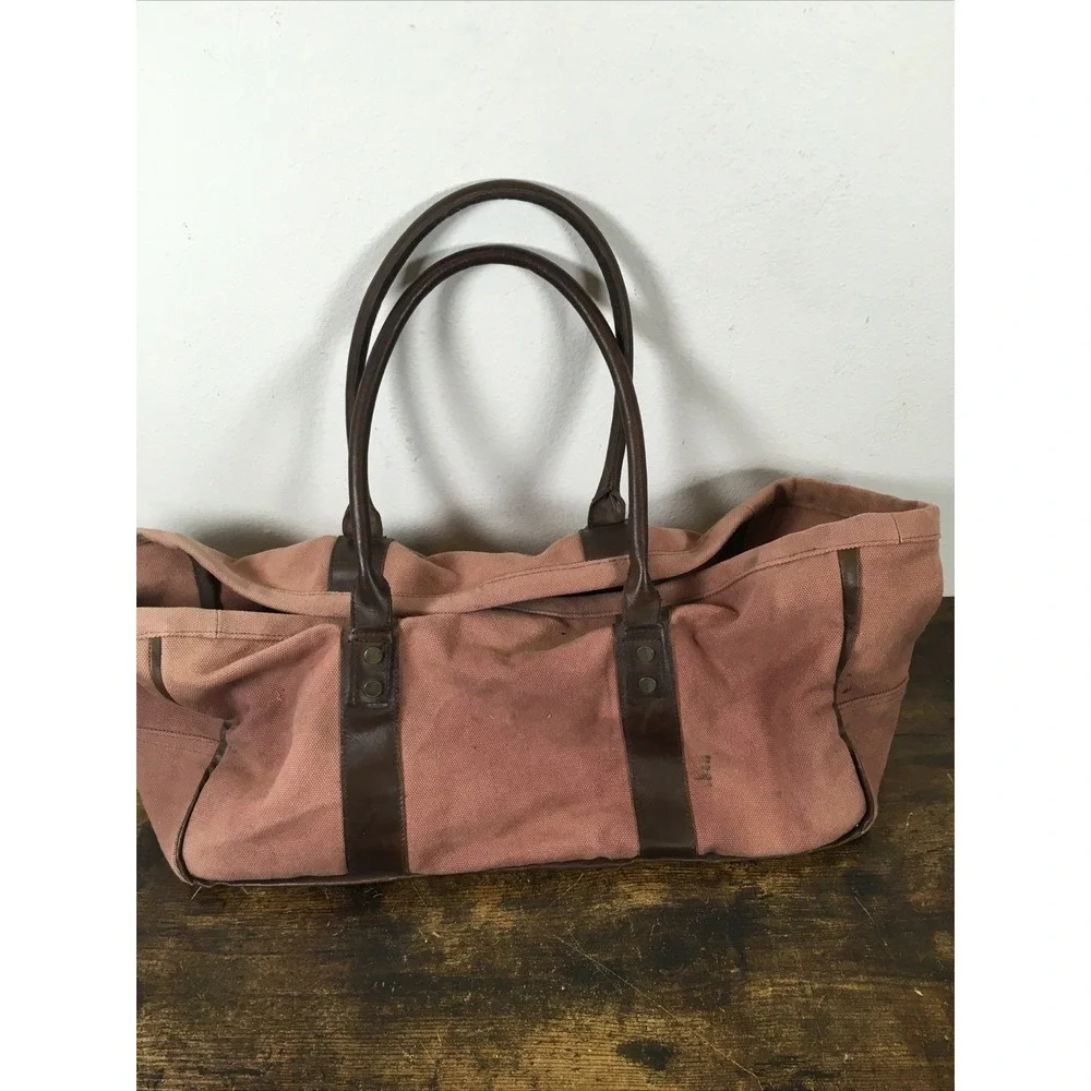 Plow & Hearth Dusty Rose Canvas Log Carrier Leather Handles Rustic Country Livin